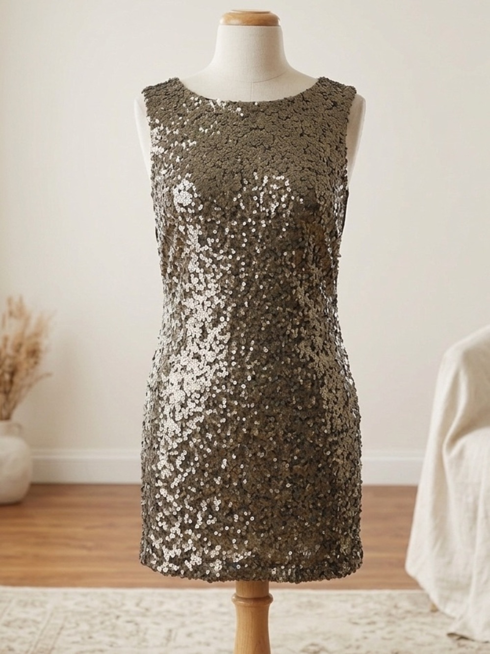 OAK + FORT Gold Sequin Mini Dress